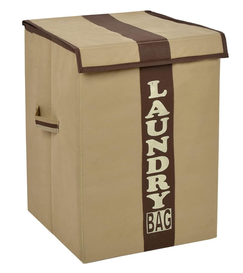 Kuber Industries Heart Home Non-Woven Foldable Large Laundry basket/Hamper/Organizer With Handles & Lid, 60 Ltr. (Brown & Beige)-HS43HEARTH26876 - Image 2