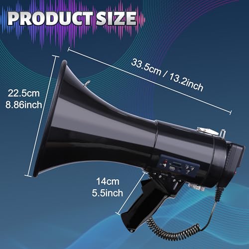Loudmore Professional 50 Watt Megaphone Bullhorn with Detachable Microphone, USB/SD/MMC Reader, AUX Input, Recording and Siren - Perfect for Indoor/Outdoor Sporting Events and Crowd Control (Black) - Image 2