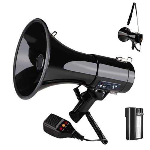 Loudmore Professional 50 Watt Megaphone Bullhorn with Detachable Microphone, USB/SD/MMC Reader, AUX Input, Recording and Siren - Perfect for Indoor/Outdoor Sporting Events and Crowd Control (Black) - Image 1