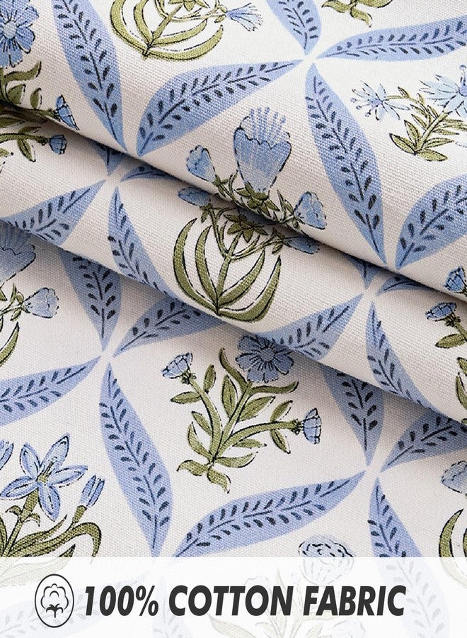 MIULEE Floral Throw Pillow Covers 18x18 Set of 2 Blue and Green Spring Decorative Block Print Cotton Cushion Covers for Couch Living Room, Modern Outdoor Sofa Vintage Garden Pillowcases Home Decor - Image 2