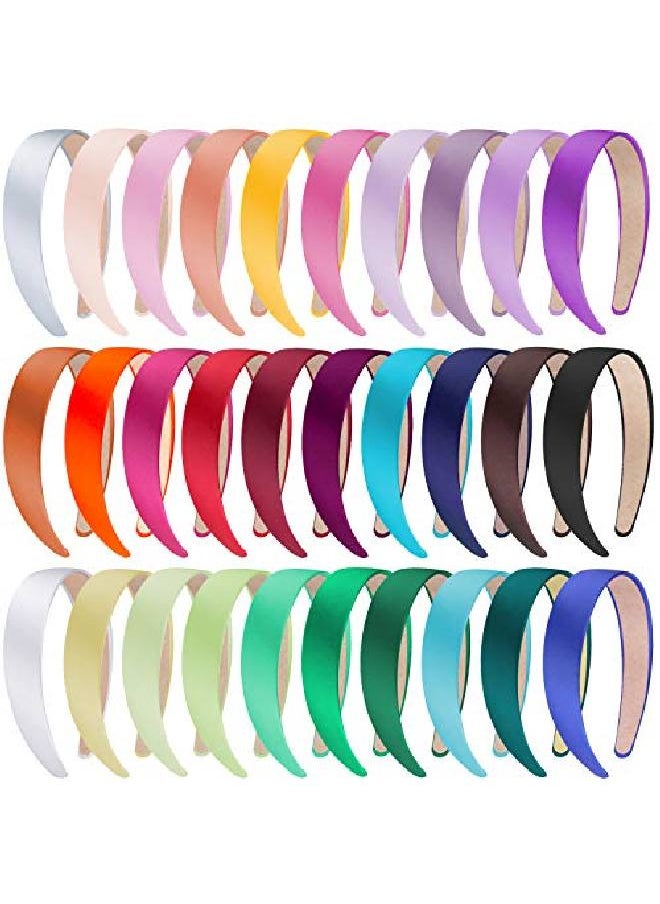 SIQUK 30 Pieces Satin Headbands 1 Inch Hard Headbands Nonslip Headband Colorful Headbands Diy Hair Headbands For Women And Girls  - Image 1