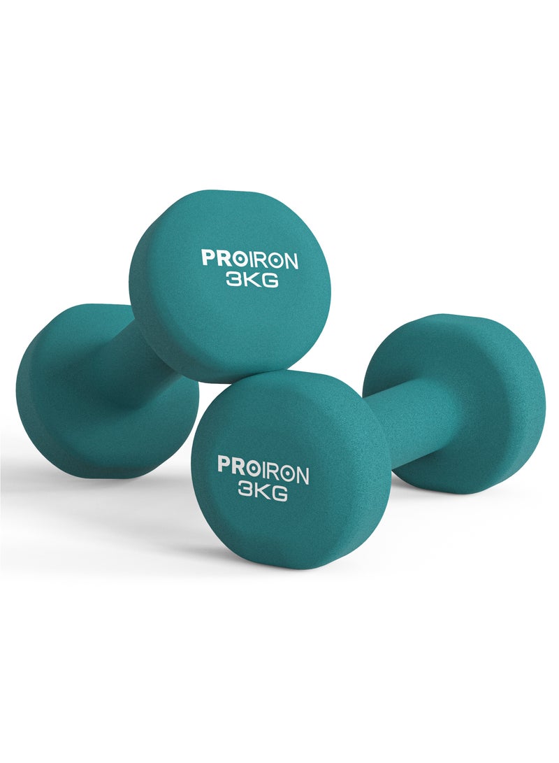 PROIRON Neoprene Dumbbells Set Weights Exercise & Fitness Dumbbells (3kg×2 green) - Image 1
