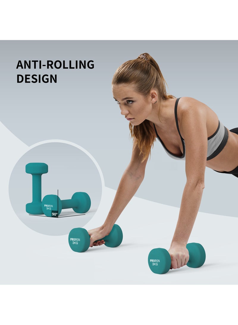 PROIRON Neoprene Dumbbells Set Weights Exercise & Fitness Dumbbells (3kg×2 green) - Image 4