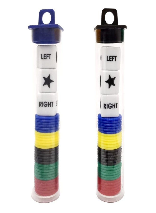 Ahoper Left Right and Center Dice Game Prime Set Bundle with 3 Dices + 30 Chips - 2 Sets Assorted Colors Round Tube Storage is Very Convenient for Travel. Easy to Store, Carry Around.(2 Pack) - Image 1