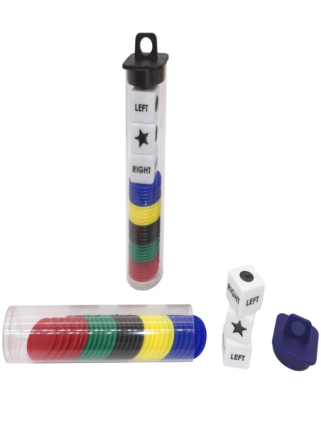 Ahoper Left Right and Center Dice Game Prime Set Bundle with 3 Dices + 30 Chips - 2 Sets Assorted Colors Round Tube Storage is Very Convenient for Travel. Easy to Store, Carry Around.(2 Pack) - Image 3