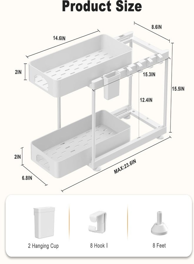 COYACOOL منظم كوياكول أسفل الحوض، منظم أسفل حوض المطبخ، عبوة من قطعتين من منظمات ووحدات تخزين خزائن الحمام، منظمات تخزين متعددة الأغراض قابلة للسحب من طبقتين لخزائن الحمام والمطبخ، أبيض - Image 3