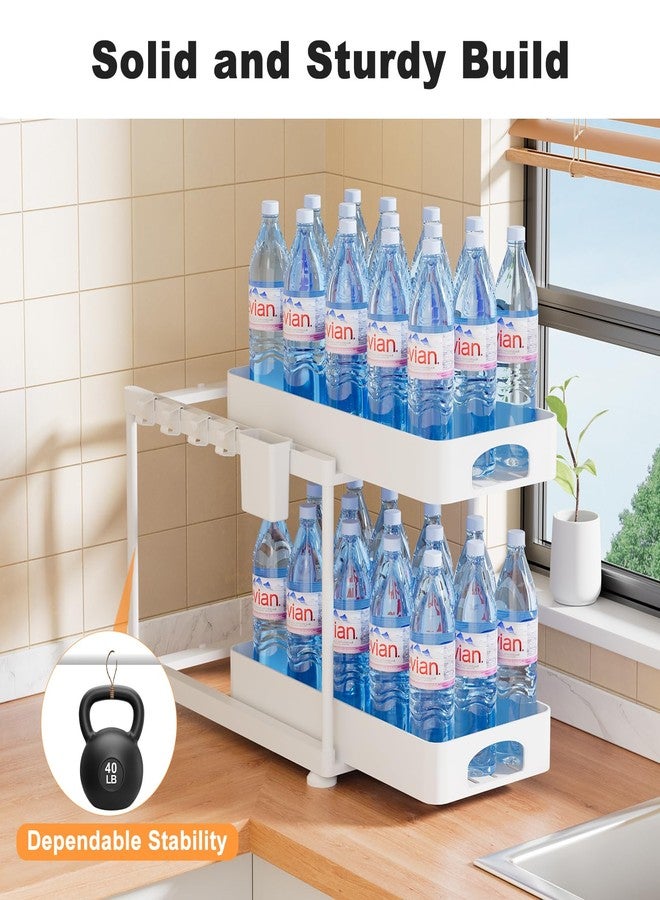 COYACOOL منظم كوياكول أسفل الحوض، منظم أسفل حوض المطبخ، عبوة من قطعتين من منظمات ووحدات تخزين خزائن الحمام، منظمات تخزين متعددة الأغراض قابلة للسحب من طبقتين لخزائن الحمام والمطبخ، أبيض - Image 4