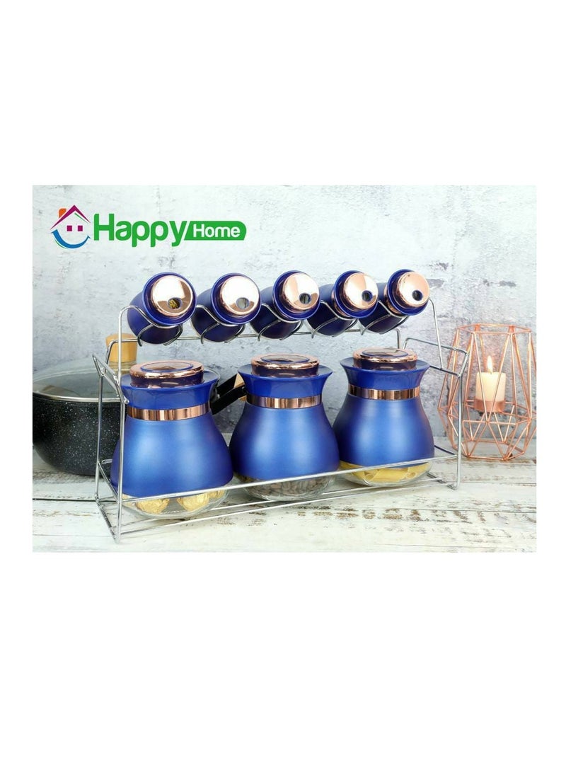 هابي هوم طقم توابل 9 قطعة ازرق مدور باستاند هابى هوم MA-0846