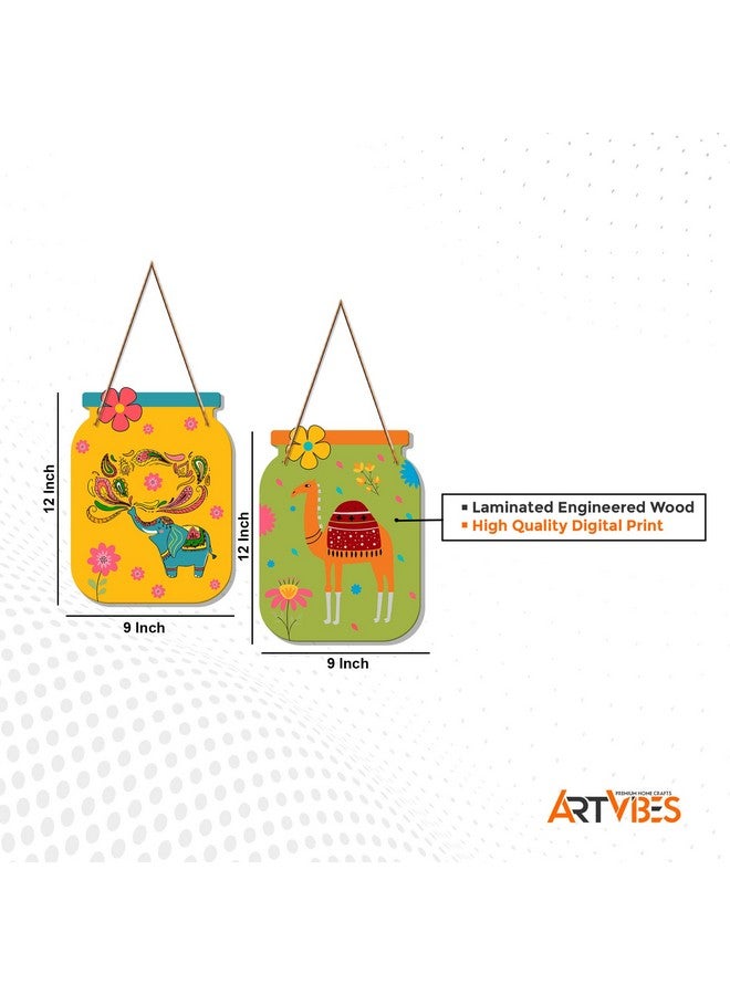Artvibes Rajasthani Art Decorative Wall Art MDF Wooden Wall Hanger for Living Room | Bedroom | Office | Gift | Wall Hanging Ornaments For Home Decoration | Home Decor Items (WH_6809N), Set of 2 - Image 5