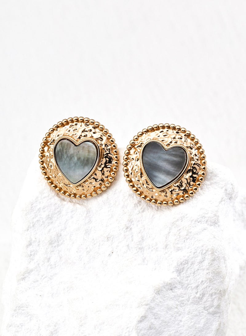 Burch Minimalist Gold Heart Earrings Elegant Office Wear Love Symbol Cubic Zirconia Studs