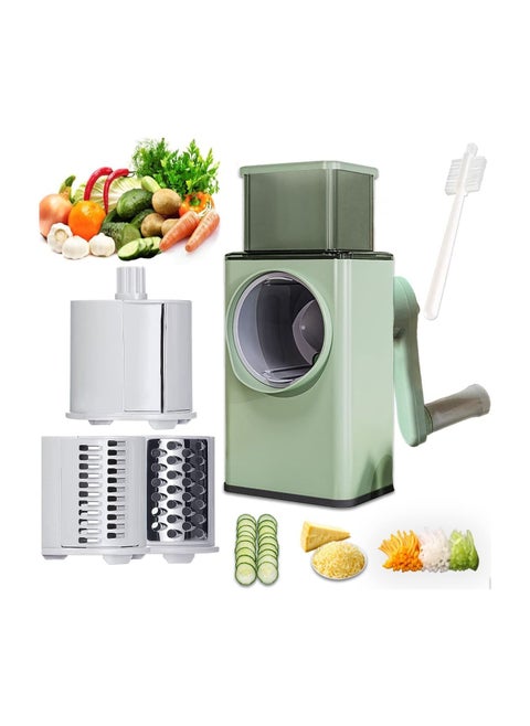 Manual Rotary Cheese Grater Shredder with Wider Hopper 3 Interchangeable Blades Round Mandolin Drum Slicer Julienne Grinder for Cheese, Vegetables, Potatoes