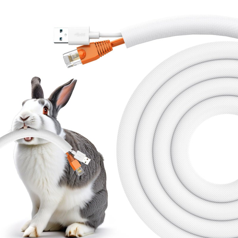 UOMTFAI Dog and Cat Cord Protector 10ft - 3/8inch, Flexible Cable Sleeve for Easy Cord Management, Protects Cables from Pets Chewing, Ideal for USB, Power, Audio and Video Cords - White - Image 1