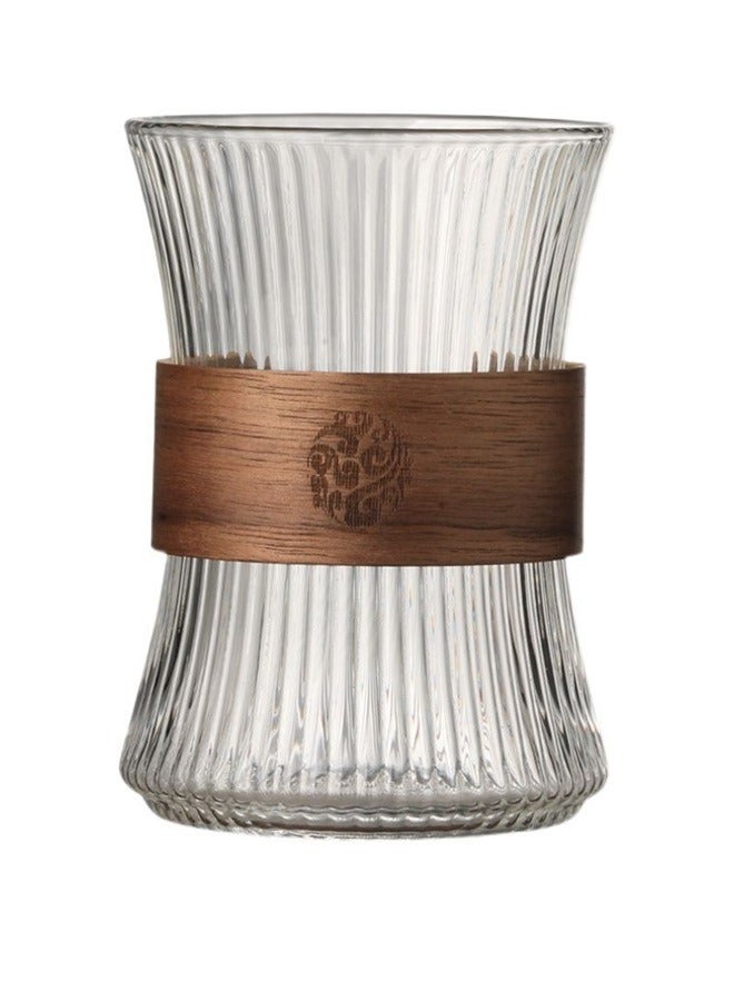 Glass Coffee Mug Cup With Heat Insulation Wood Chips Tea Cup Mousse Mug 260mL Vertical Stripes  - Image 1