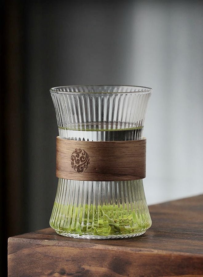 Glass Coffee Mug Cup With Heat Insulation Wood Chips Tea Cup Mousse Mug 260mL Vertical Stripes  - Image 2