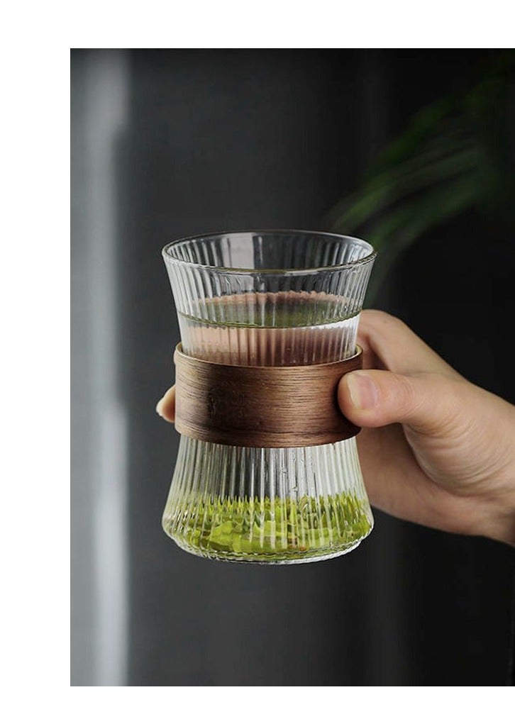 Glass Coffee Mug Cup With Heat Insulation Wood Chips Tea Cup Mousse Mug 260mL Vertical Stripes  - Image 4
