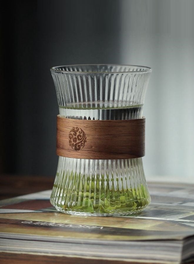 Glass Coffee Mug Cup With Heat Insulation Wood Chips Tea Cup Mousse Mug 260mL Vertical Stripes  - Image 5