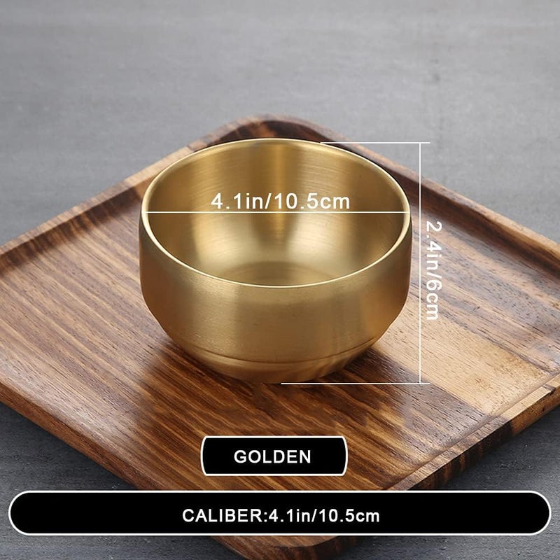 Roucerlin 4Pack Thick 304 Stainless Steel Bowls, Small Double Wall Rice Bowls, Stainless Steel Soup Bowl Salad Bowl Noodle Bowl, Metal Bowls for Fruit Cereal Snack Appetizer (Gold, 4.1in) - Image 2