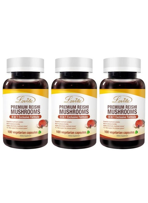 Mushroom Supplement 8 In 1 Mushroom Complex Lions Mane Turkey Tail Mushroom Cordyceps Reishi Mushroom Maitake Mushroom For Natural Energy & Memory Support 100 Capsules (Pack Of 3)