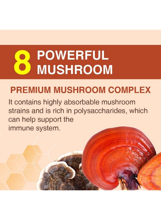 Mushroom Supplement 8 In 1 Mushroom Complex Lions Mane Turkey Tail Mushroom Cordyceps Reishi Mushroom Maitake Mushroom For Natural Energy & Memory Support 100 Capsules (Pack Of 3)