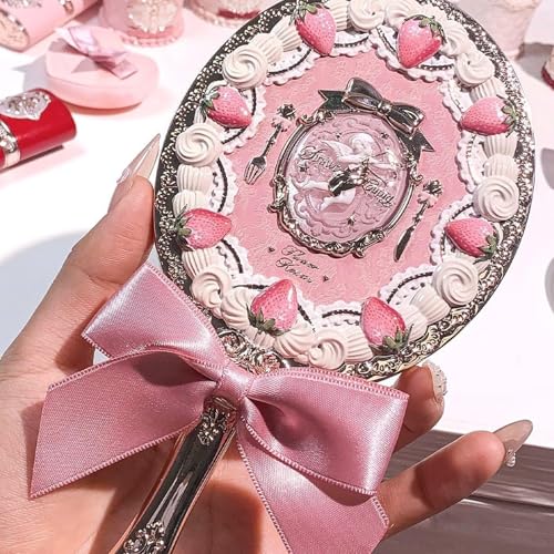 Flower Knows Strawberry Cupid Hand Mirror,Vintage Handheld Mirror,Fancy & Pretty Princess Mirror with Long Handle,Gift for Girls & Women(Milk Pink) - Image 5