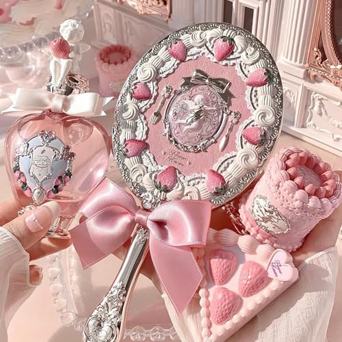 Flower Knows Strawberry Cupid Hand Mirror,Vintage Handheld Mirror,Fancy & Pretty Princess Mirror with Long Handle,Gift for Girls & Women(Milk Pink) - Image 4