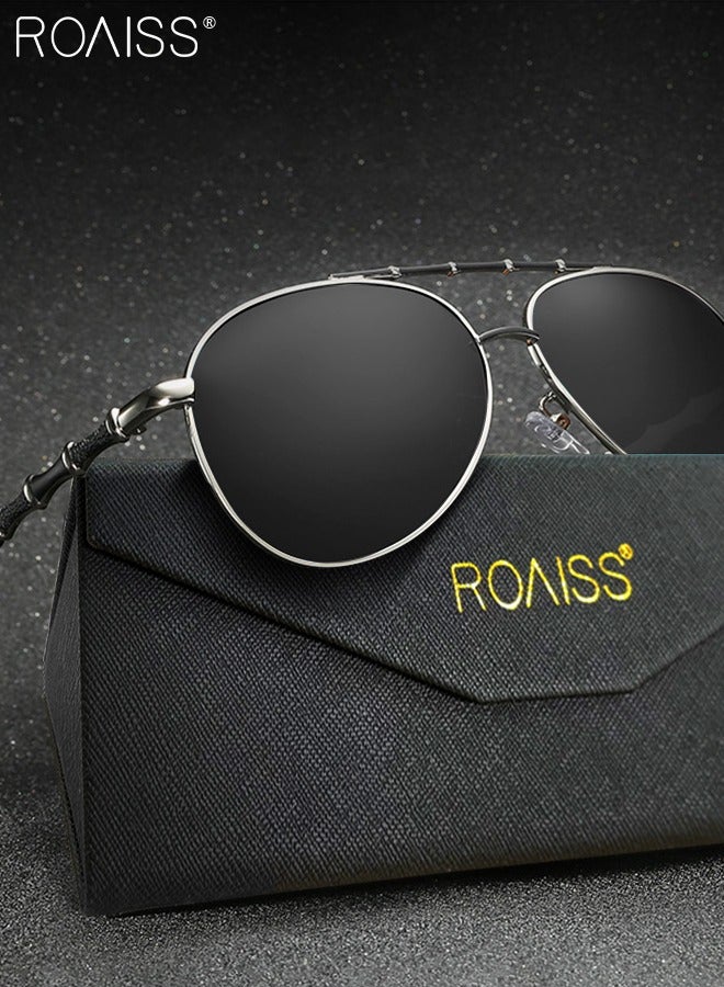 roaiss Men's Aviator Polarized Sunglasses, UV400 Protection Sun Glasses with Bamboo Pattern Decoration, Fashion Anti-Glare Sun Shades for Men Driving, Fishing, Traveling, 55mm - Image 3