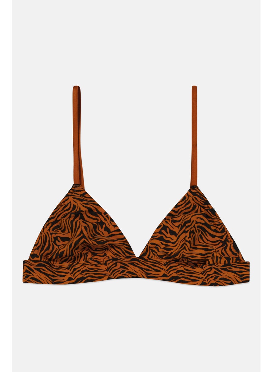 Etam Women Allover Print Non Padded Triangle Bra, Brown  - Image 1