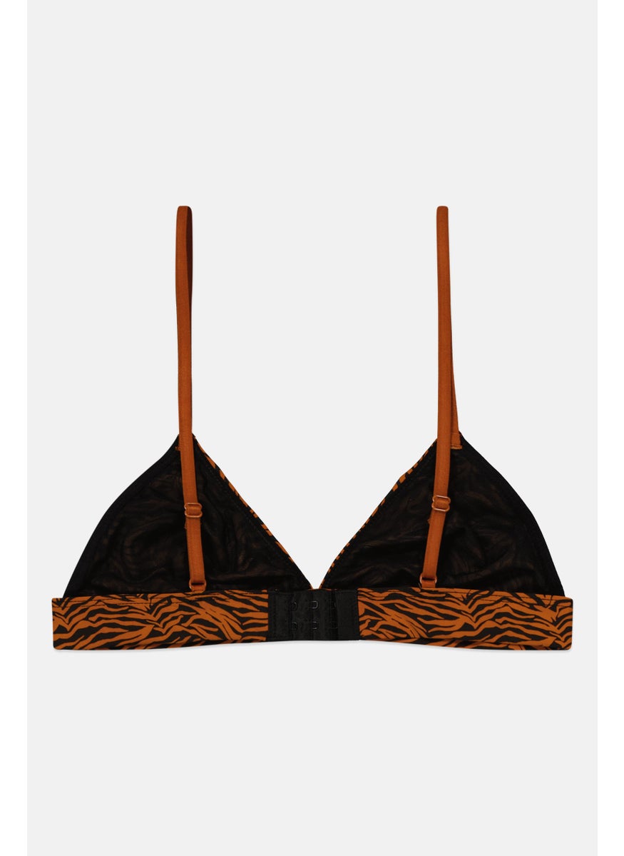 Etam Women Allover Print Non Padded Triangle Bra, Brown  - Image 2