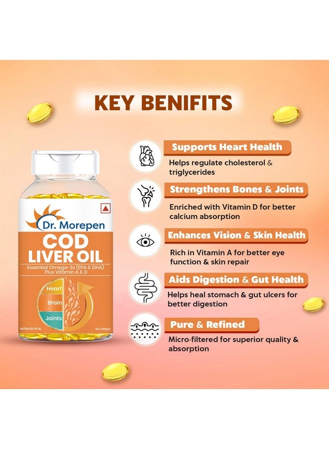 Dr. Morepen كبسولات زيت كبد الحوت من د. مورن | أفضل أوميغا 3 الطبيعية، EPA و DHA | عبوة تحتوي على 100 كبسولة لينة - Image 2
