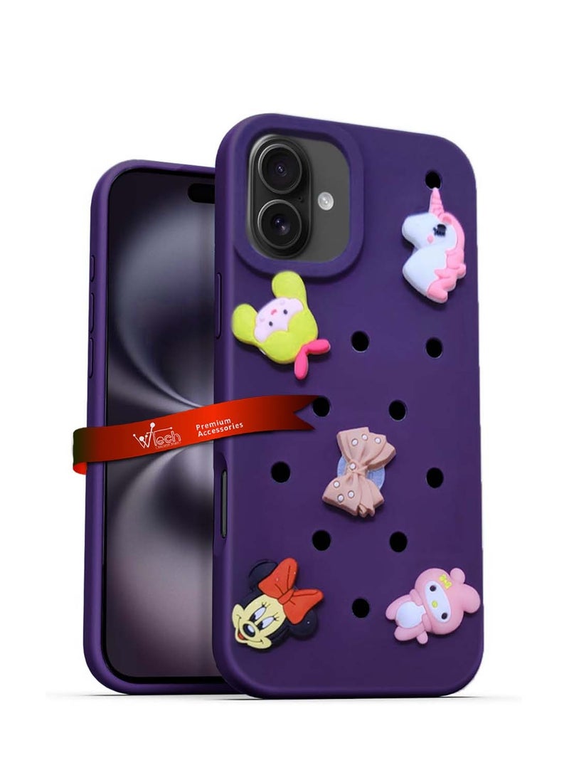 Wtech - Apple iPhone 16 Plus 2024 Cute Cartoon Silicone Slippers Holes Shockproof DIY Phone Case Cover - Purple - Image 1