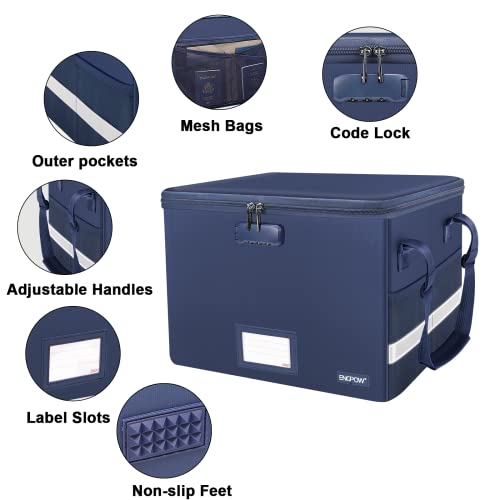 ENGPOW File Box with Lock, Fireproof Document Box with Zipper＆Pockets, Collapsible File Organizer Filing Storage Cabinet with Handle, Portable Home Office Safe for Hanging Letter/Legal Folder, Blue - Image 4