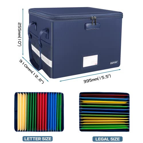 ENGPOW File Box with Lock, Fireproof Document Box with Zipper＆Pockets, Collapsible File Organizer Filing Storage Cabinet with Handle, Portable Home Office Safe for Hanging Letter/Legal Folder, Blue - Image 5