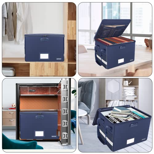 ENGPOW File Box with Lock, Fireproof Document Box with Zipper＆Pockets, Collapsible File Organizer Filing Storage Cabinet with Handle, Portable Home Office Safe for Hanging Letter/Legal Folder, Blue - Image 2