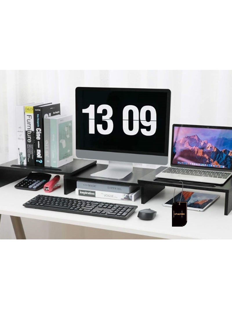 FlashHawk - Dual Monitor Stand -Adjustable Length and Angle Dual Monitor Riser, Computer Monitor Stand with 2 Slots, Desktop Organizer, Monitor Stand Riser for PC/Computer/Laptop Black - Image 1