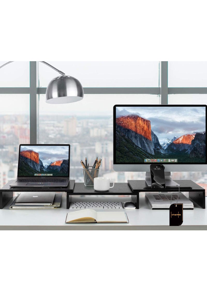 FlashHawk - Dual Monitor Stand -Adjustable Length and Angle Dual Monitor Riser, Computer Monitor Stand with 2 Slots, Desktop Organizer, Monitor Stand Riser for PC/Computer/Laptop Black - Image 1