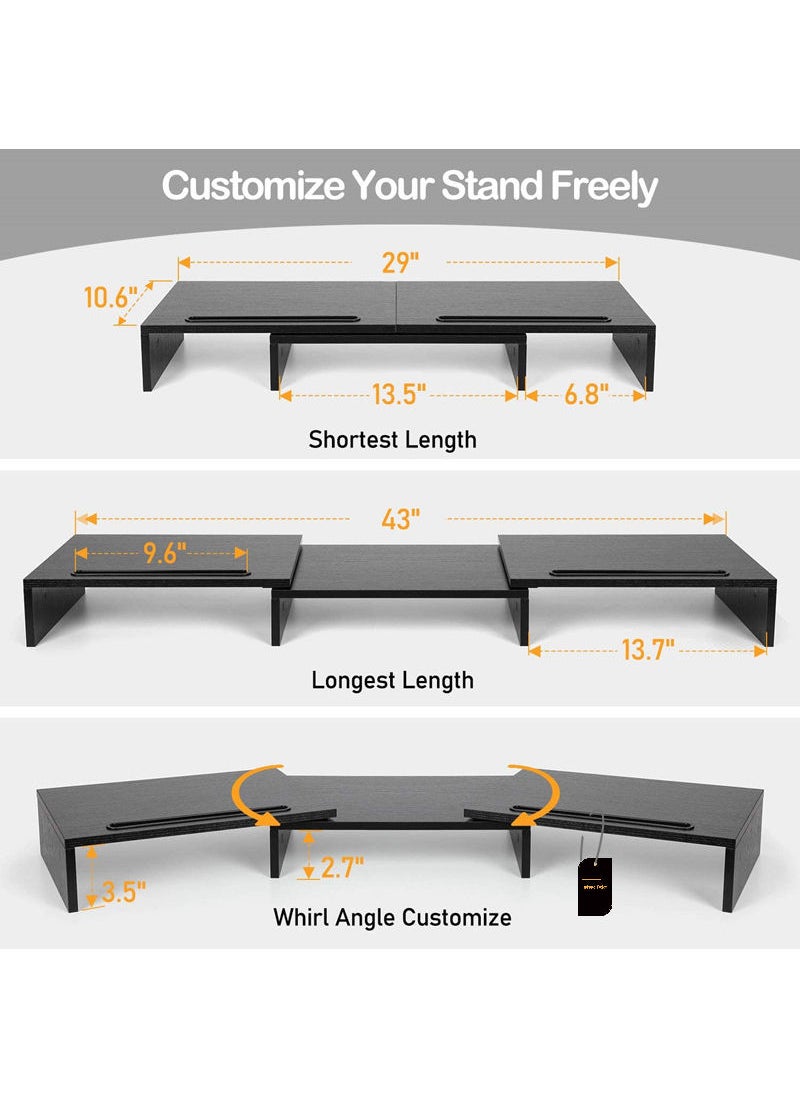 FlashHawk - Dual Monitor Stand -Adjustable Length and Angle Dual Monitor Riser, Computer Monitor Stand with 2 Slots, Desktop Organizer, Monitor Stand Riser for PC/Computer/Laptop Black - Image 1
