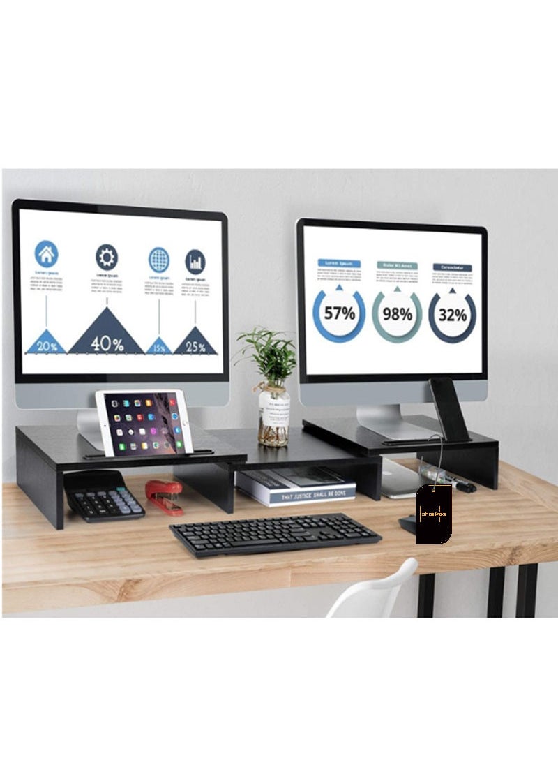FlashHawk - Dual Monitor Stand -Adjustable Length and Angle Dual Monitor Riser, Computer Monitor Stand with 2 Slots, Desktop Organizer, Monitor Stand Riser for PC/Computer/Laptop Black - Image 1