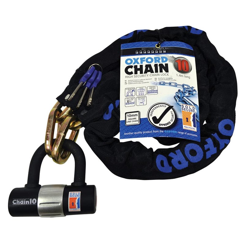 Oxford Oxford 10 Square Link Chain with Double Locking Padlock, Black, 1.4 x 10 mm  - Image 2