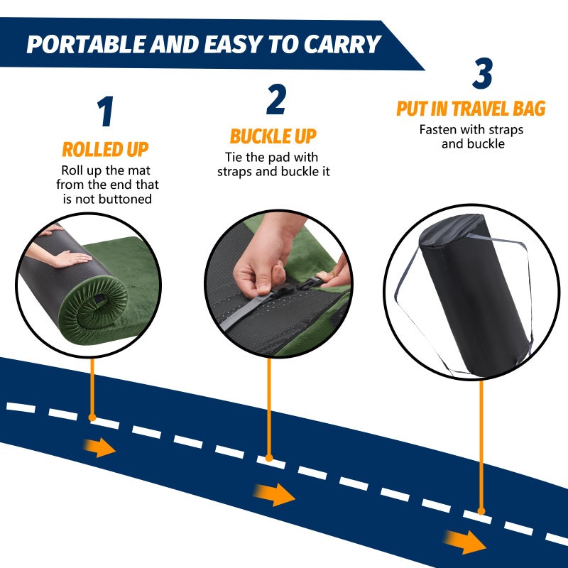CYMULA CertiPUR-US Memory Foam Camping Mattress Pad, Portable Foam Sleeping Pad for Camping, Roll up Cot Green Sleeping Mat Floor Mattress Guest Floor Bed for Sleepover, Car, Tent SUV Cot Mattress - Image 2