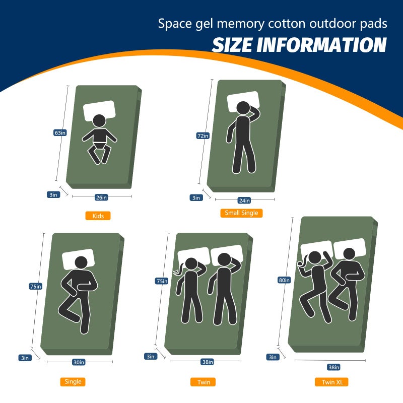 CYMULA CertiPUR-US Memory Foam Camping Mattress Pad, Portable Foam Sleeping Pad for Camping, Roll up Cot Green Sleeping Mat Floor Mattress Guest Floor Bed for Sleepover, Car, Tent SUV Cot Mattress - Image 3