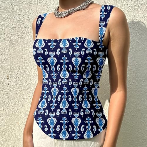 Aahwan LBlue Printed Square Neck Sleeveless Backless Short Indo-Western Ethnic Kurti Top for Women's & Girl's (357-LBlue-M) - Image 3