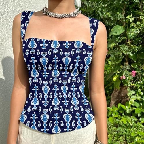 Aahwan LBlue Printed Square Neck Sleeveless Backless Short Indo-Western Ethnic Kurti Top for Women's & Girl's (357-LBlue-M) - Image 4