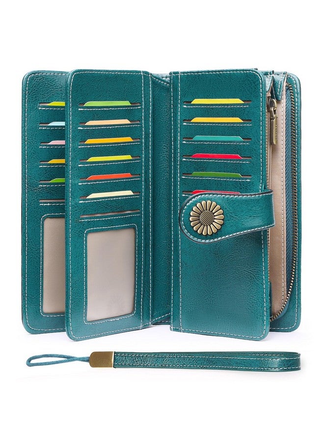 سينديفن محفظة SENDEFN للنساء من الجلد الطبيعي مع حامل بطاقات ائتمان مزود بخاصية حجب RFID وسعة كبيرة معصم - Image 1