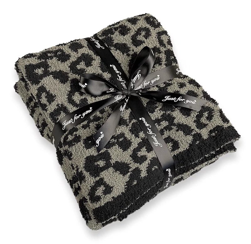 Yarn Leopard Jacquard Throw Blanket Fringe Lightweight Cozy Bed Blanket Soft Throw Blanket fit Couch Sofa Suitable for All SeasonGraphiteCarbon