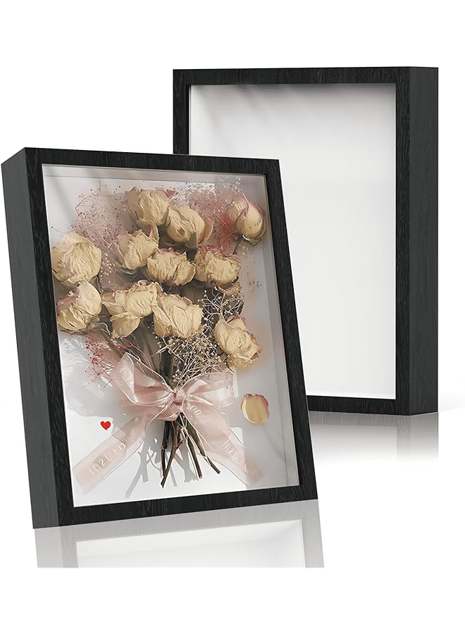 The Bros 3D Picture Frame for Filling, Pack of 2 Deep 3D Object Frame 20.3x25.4cm, Picture Box Wood, Shadow Box Frame Display Cases for Baby Wedding Favours, Photos, Flowers, Tickets, (White, Square) - Image 1