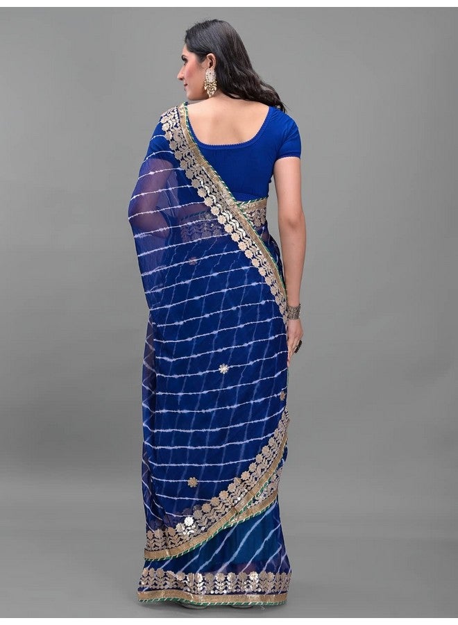 Indian Handicraft Chiffon Women'S/Girls Stylish Tradition Leheriya Gota Patti Lace Saree With Un-Stitched Blouse -1, Blue - Image 2