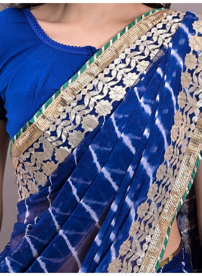 Indian Handicraft Chiffon Women'S/Girls Stylish Tradition Leheriya Gota Patti Lace Saree With Un-Stitched Blouse -1, Blue - Image 5