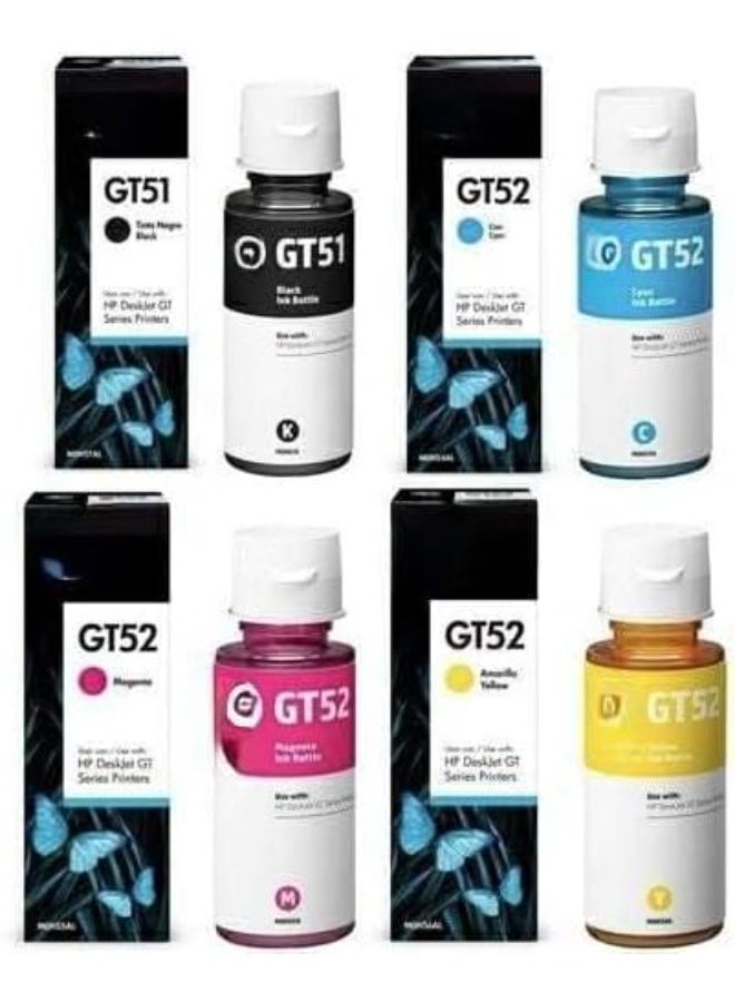 زجاجات اتش بى حبر لإعادة التعبئة GT51/GT52 بألوان CMYK، متوافقة مع طابعات تش بي 5810/5811/5820/5821/115/116/117/310/315/319/410/415/416/419/457، 4 قطع × 100 مل - Image 1