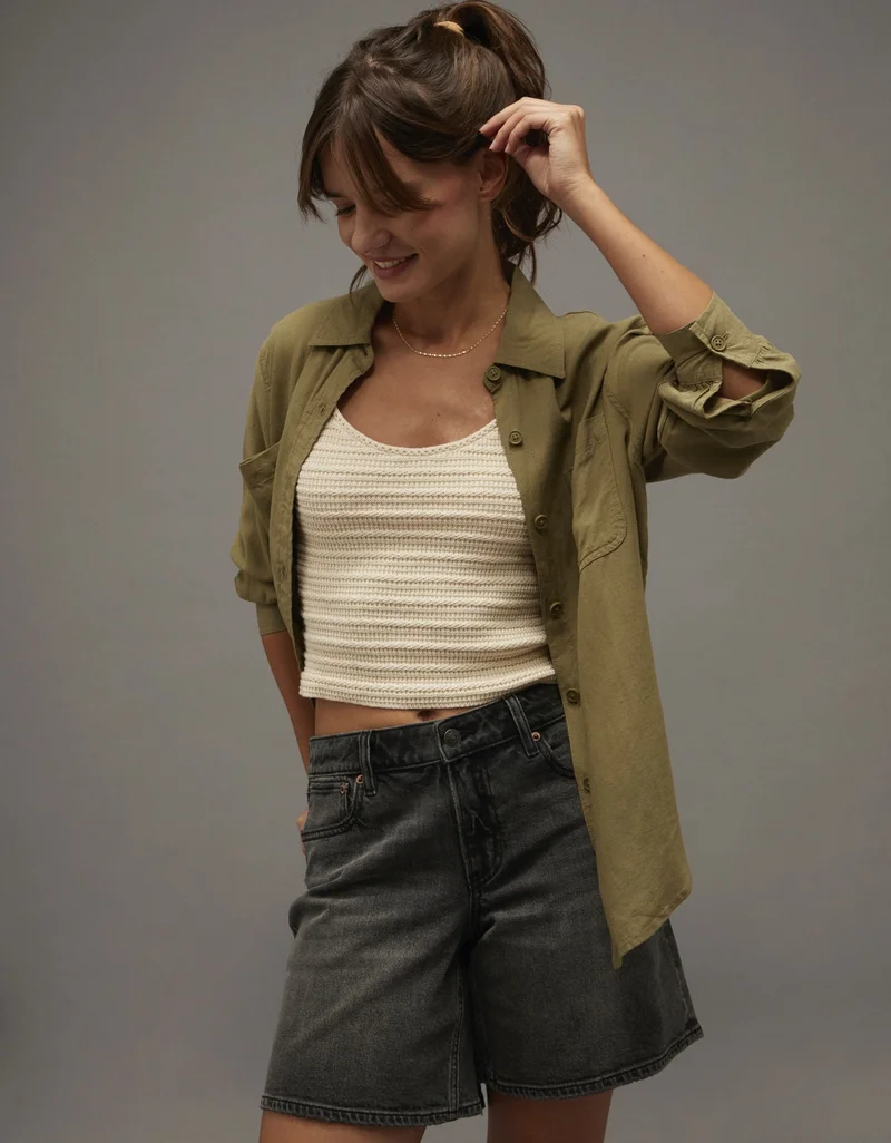 AE Bestie Long-Sleeve Button-Up Shirt