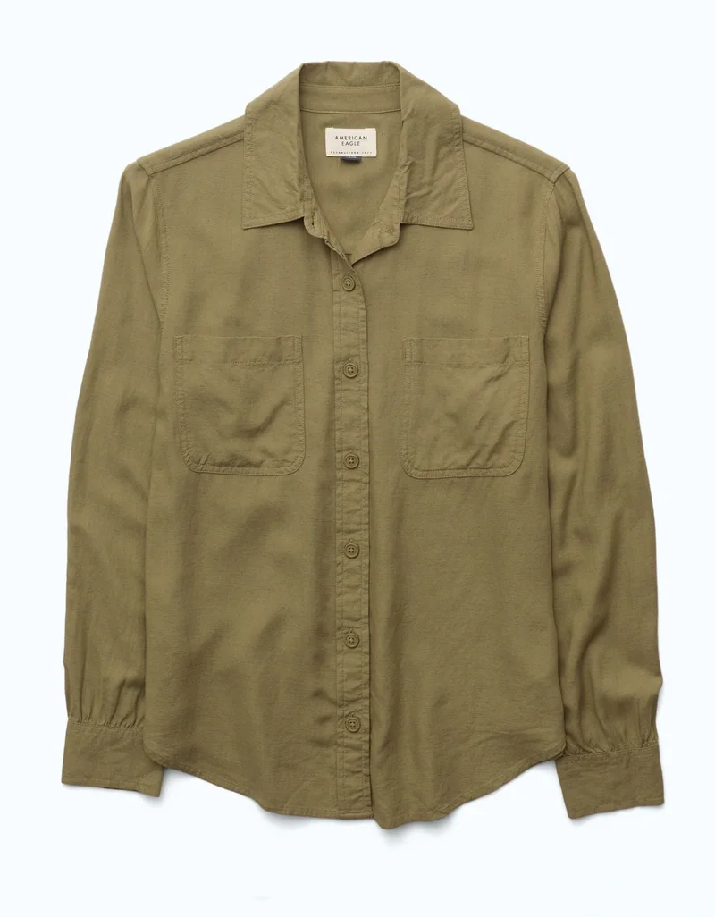 American Eagle  AE Bestie Long-Sleeve Button-Up Shirt for Women | Best Price UAE
